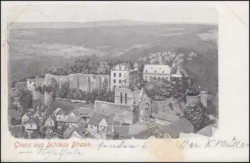 Carte de vue Gruss de Château de Dhaun, KIRN 20.7.1899 après HÖNNLIMBURG 21.7.99
