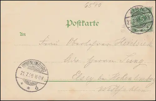 Ansichtskarte Gruss aus Schloss Dhaun, KIRN 20.7.1899 nach HOHENLIMBURG 21.7.99