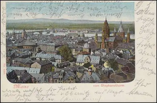 AK Mainz vom Stephansturm, MAINZ 20.8.1901 nach ERBACH (ODENWALD) 20.8.01