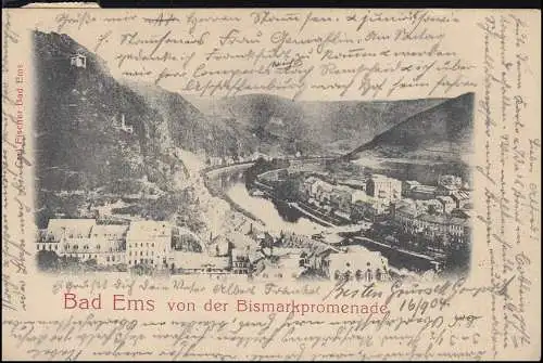 AK Bad Ems, de la promenade bismark, EMS 16.9.1904 à ISEROLHN 17.9.04