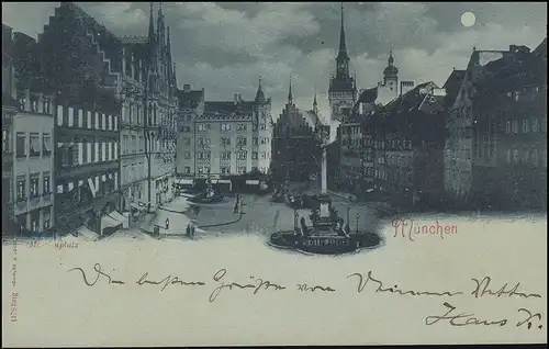 Carte de Marienplatz MUNICH 27.3.1898 d'après KEMPTEN SCHWABEN 27.03.98