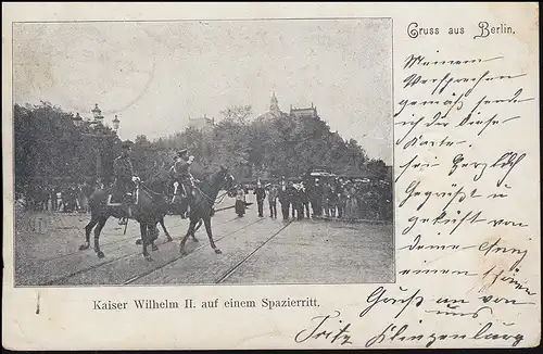 AK Kaiser Wilhelm II sur une promenade, carte postale locale BERLIN 9.3.2001