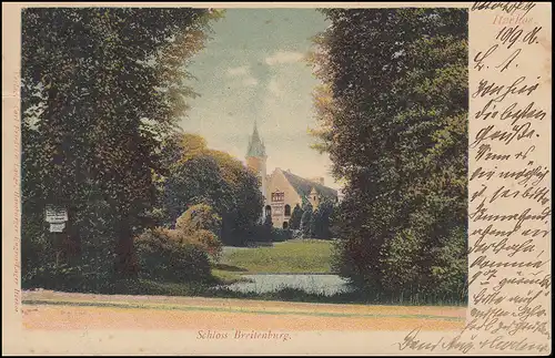 Ansichtskarte Schloss Breitenburg, ITZEHOE 11.9.1906 nach LÜBECK 11.9.06