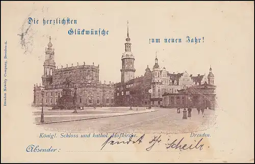 AK Königl. Schloss und kathol. Hofkirche DRESDEN 31.12.1897 nach LEIPZIG 1.1.