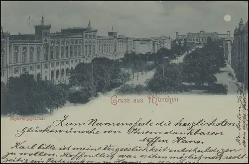 AK Gruss aus München Regierungsgebäude 20.7.1898 nach HEIMENKIRCHE 22.7.98