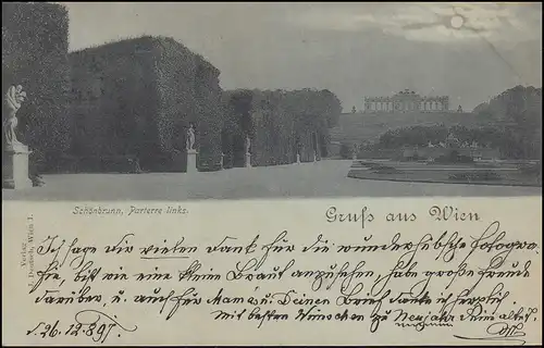 AK Gruss de Vienne Schönbrunn Parterre gauche 27.12.1897 vers HAMBURG 28.12.97