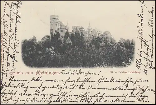 AK Gruss de Meiningen Château de Landsberg 18.8.1898 selon RENTVERTSHAUS 19.8.98