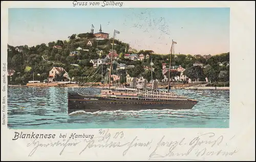 AK Blankenese bei Hamburg - Gruss vom Süllberg, 21.9.1903 nach ALTENA 22.9.03