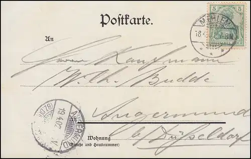AK Gruss vom Siebengebirge, MEHLEM 18.4.1902 nach ANGERMÜND 19.4.02