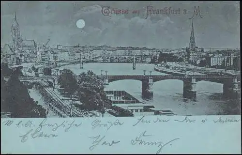 Ansichtskarte Frankfurt/Main Panorama bei Nacht 19.5.1898 nach DESSAU 20.5.98