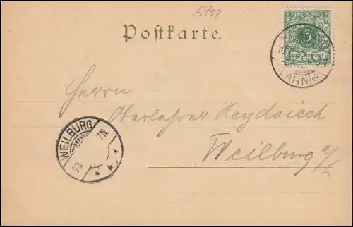 Ansichtskarte Bad Nassau mit Burgberg, NASSAU (LAHN) 10.8.1897 nach WEILBURG