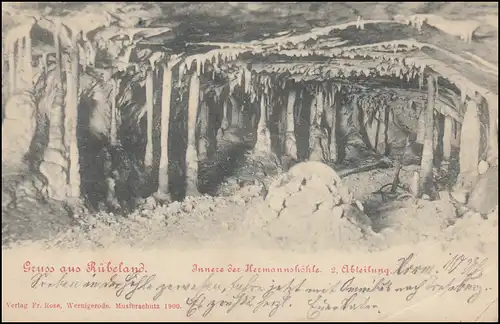 AK Gruss aus Rübeland Innere der Hermannshöhle 2. Abteilung, 2.8.1904 n. GOSLAR 