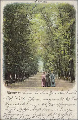 Ansichtskarte Pyrmont Hauptallee, POLLE 2.8.1901 nach HALBERSTADT 3.8.01