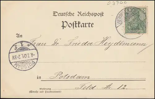 AK Gruss aus Wernigerode: Das Schloss, 7.7.1901 nach POTSDAM 8.7.01