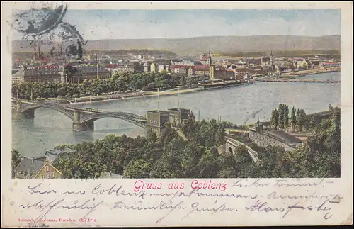 AK Gruss aus Koblenz Panorama über dem Rhein, COBLENZ 24.9.08 nach HAMBURG 25.9.