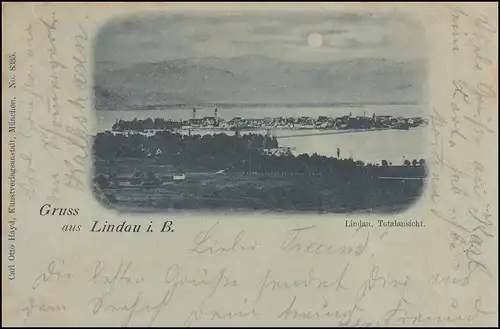 AK Gruse de Lindau dans le lac de Constance - Vue totale, 27.7.1898 après MUNICH 27.8.98