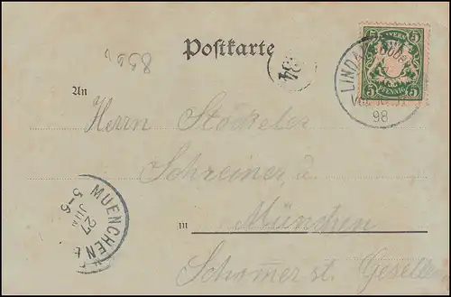 AK Gruss aus Lindau im Bodensee - Totalansicht, 27.7.1898 nach MÜNCHEN 27.8.98