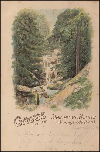 Carte de vue Grüss von der Steinerne Renne, WERNIGERODE18.7.1898 vers BERLIN