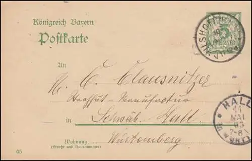 Bayern Postkarte P 66/03, de VILSHORFEN 10.5.205 à HALL in Württemberg 11.5.