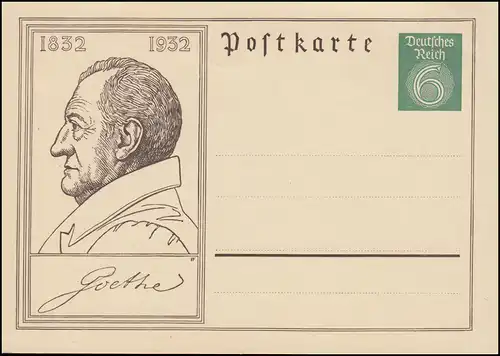 Carte postale P 213 anniversaire de la mort Wolfgang von Goethe 6 Pf. vert, inutilisé