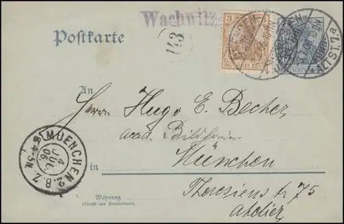 Pays-Bas Watwitz sur carte postale P 63 X de DRESDEN-ALTT. 3.7.1906 après MUNICH