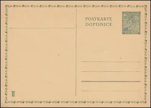 Postkarte P 10 A Lindenzweig mit Früchten 50 h - Antwortteil "II", ungebraucht