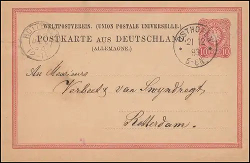 Carte postale P 8 de OSTHOFEN 21.12.1883 à ROTTERDAM 22.12.83