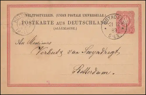 Postkarte P 8 von OSTHOFEN 21.12.1883 nach ROTTERDAM 22.12.83