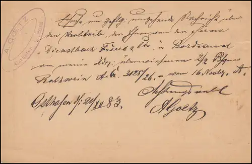 Carte postale P 8 de OSTHOFEN 21.12.1883 à ROTTERDAM 22.12.83