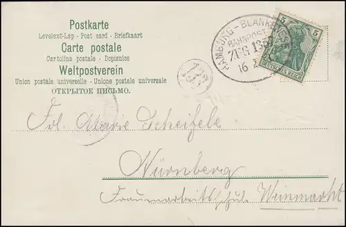 Bahnpost HAMBURG-BLANKENESE ZUG 16.2.03 auf AK Linienschiff Kaiser Wilhelm II.
