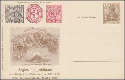 PP 23 Germania 3 Pf. Regierungsjubiläum 1806-1906, mit Wappen, ungebraucht