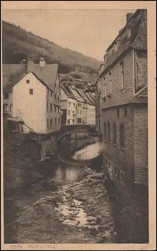 AK Monschau - Partie an der Rur, MÖRS 5.9.1922, mit MiF nach Brüssel/Belgien