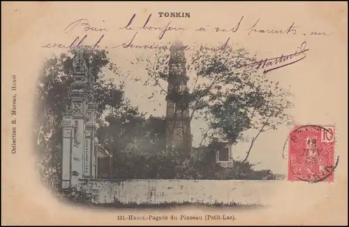 AK TONKIN Hanoi Pagode du Pinceau (Petit-Lac) 18.6.1906 nach LUNEVILLE 28.7.06