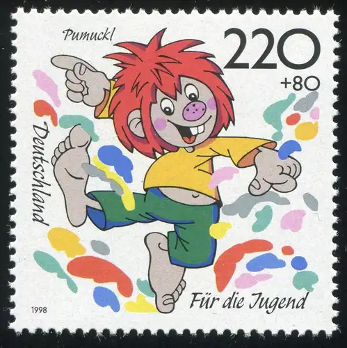 1994 Pumuckl mit PLF schwarzer Punkt links neben dem Bauch, Feld 9, **