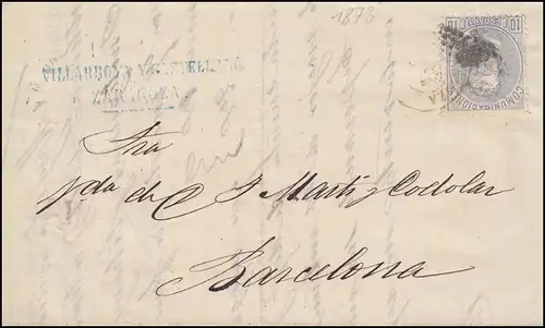 Spanien 122 König Amadeo als EF Brief SARAGOSSA 14.2.1873 nach BARCELONA 18.2.73