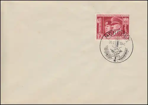 763 Deutsch-italenische Waffenbrüderschaft auf Blanko-FDC ESSt MÜNCHEN 30.1.1941