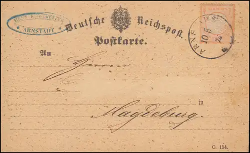 18 pectoral 1/2 deniers sur carte postale ARNSTADT 10.5.1874 vers Magdeburg