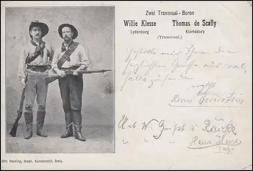 55 Germania EF auf Ansichtskarte Zwei Transvaal-Buren, MAGDEBURG 3.12.1901