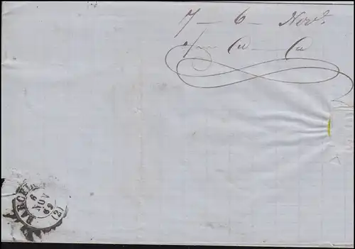 Espagne 50 Reine Isabella comme EF sur lettre à Barcelone 6.11.1862