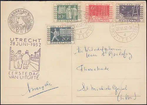 593-596 Set de stelegraphs sur carte de visualisation FDC avec ESSt UTrecht 28.6.1952
