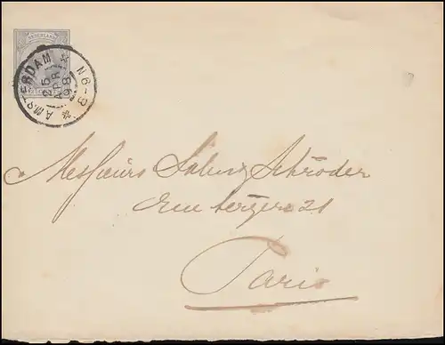 Niederlande Umschlag U 7 Wilhelmine 12 1/2 C grau AMSTERDAM 25.4.1898 nach Paris