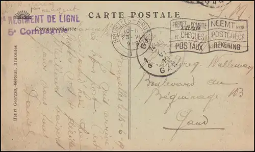Französische Feldpost REGIMENT DE LIGNE auf AK BRÜSSEL Gericht 23.6.1919