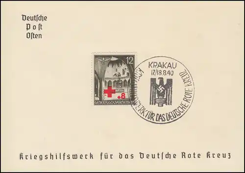 Gouvernement général 52 Croix-Rouge sur carte de don avec ESSt KRAKAU 17/18.8.1940