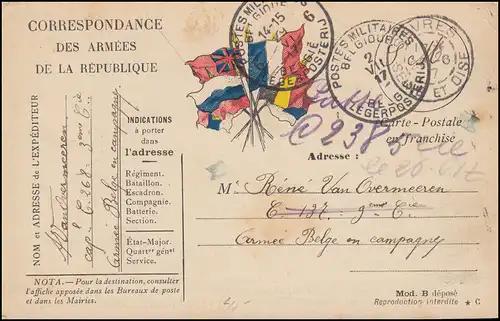 Poste de terrain français de Sévres 28.6.1917 à la Belgique LEGERPOSTERIJ 2.7.1918