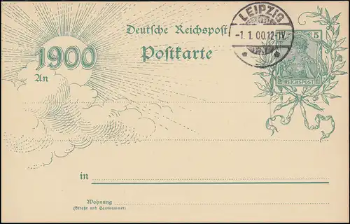 Postkarte P 43 Jahrhundertwende mit Blanko-Stempel LEIPZIG 1.1.00