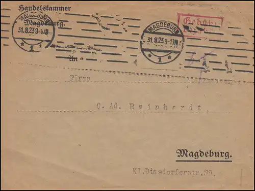 Infla-Expédition d'urgence Temple payant sur la lettre locale MAGDEBURG 31.8.1923