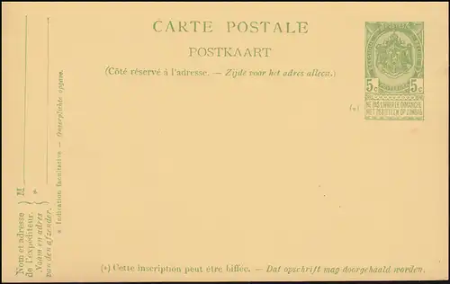Belgien Postkarte P 44d Wappen rs. Doppelbrustbild in olivgrün, ungebraucht