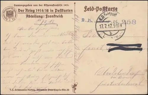 Poste de terrain B.S. J.R. 258 - 17.7.17 sur Propaganda-AK France Bruyeres près de Laon