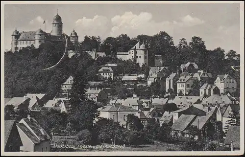 Poste de terrain 1.Comparé. Bat. de remplacement Inf. 226, AK Vue avec château MONTABAUR 20.5.41