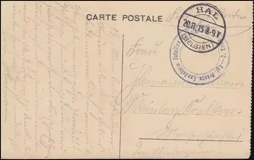 Poste de terrain B.S. Kgl. Preuss. Landsturm-Batl. sur AK Dinant, HAL / BELGIQUE 20.11.15